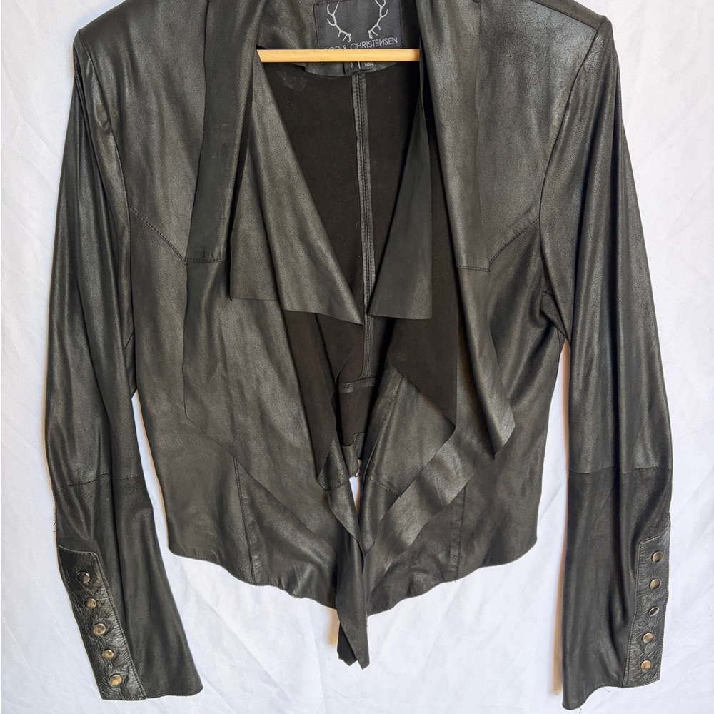 Vintage Bod & Christensen Zura B Draped Leather Jacket Shoulder Pads